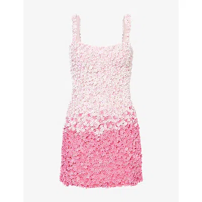 La Fuori Womens Petal Ombré Sequinned Mini Dress Pink