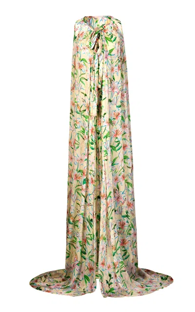 La Fuori Yellow Lily Blossom Gown In Multi