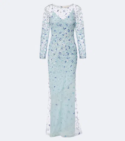 La Fuori Là Fuori Zion Floral Sequined Gown In Blue