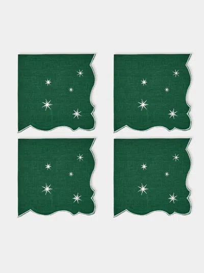 La Gallina Matta Angelina Stars Embroidered Linen Napkins (set Of 4)  Abask Gift Set In Green