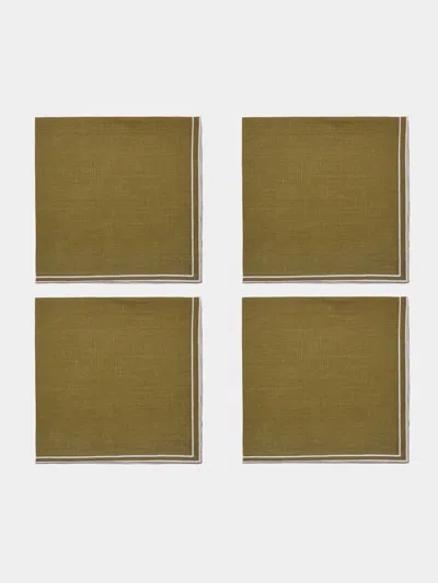 La Gallina Matta D. Q Embroidered Linen Napkins (set Of 4)  Abask Gift Set In Brown