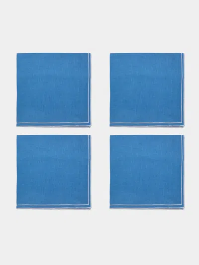 La Gallina Matta D. Q Embroidered Linen Napkins (set Of 4)  Abask Gift Set In Blue