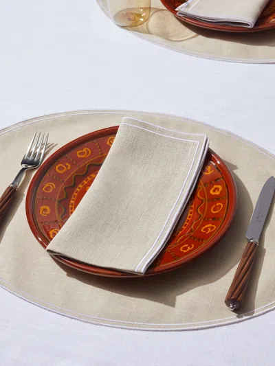 La Gallina Matta D. Q Embroidered Linen Napkins (set Of 4)  Abask Gift Set In Neutral