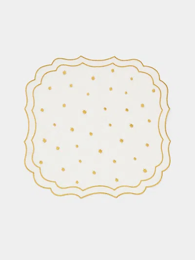 La Gallina Matta Krinkle Stars Embroidered Linen Placemats (set Of 4)  Abask Gift Set In White