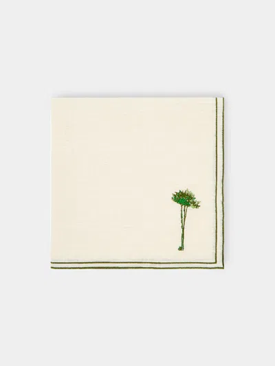 La Gallina Matta Palm Embroidered Linen Napkins (set Of 4) In White