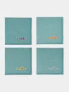 La Gallina Matta Sardines Embroidered Linen Napkins (set Of 4)  Abask Gift Set