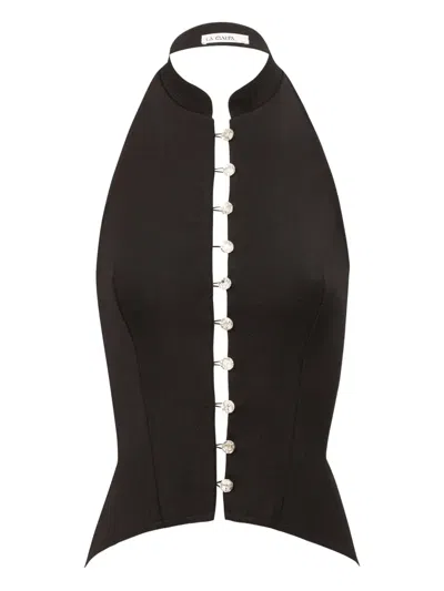 La Galpa Modjolokia Halterneck Button-up Top In Black