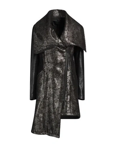 La Haine Inside Us Woman Coat Black Size L Polyester, Viscose, Elastane, Leather, Cotton