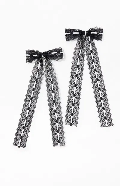 La Hearts 2 Pack Aria Lace Bow Barrettes In Black/white
