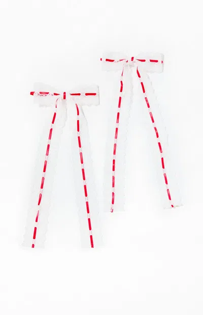 La Hearts 2 Pack Aria Lace Bow Barrettes In White/red
