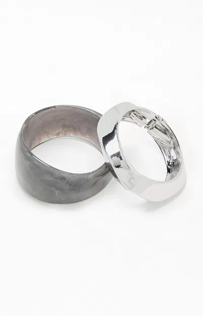 La Hearts 2 Pack Willow Bangles Set In Gray/silver In Metallic
