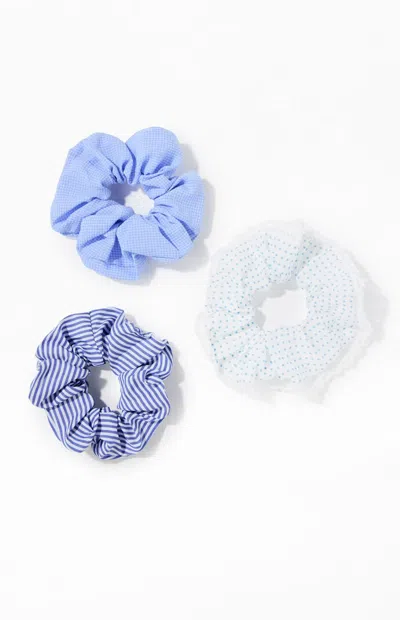 La Hearts 3 Pack Blue Mixed Print Scrunchies In Multi