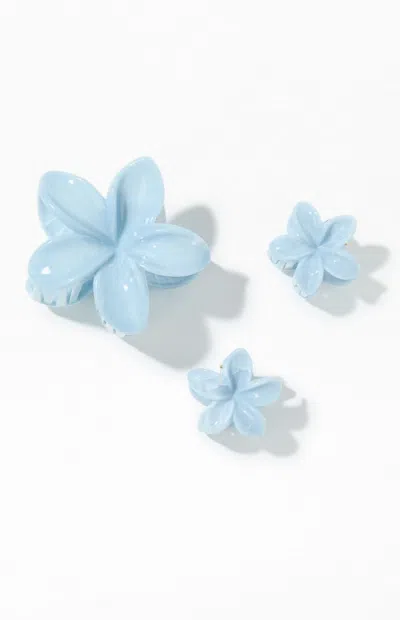 La Hearts 3 Pack Blue Plumeria Hair Claw Clips