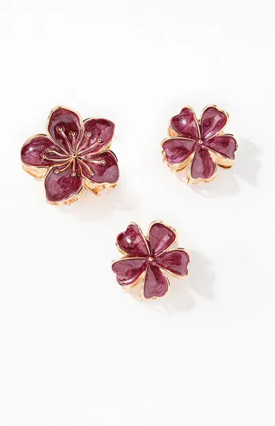 La Hearts 3 Pack Burgundy Metal Plumeria Hair Claw Clips In Purple