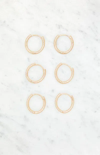 La Hearts 3 Pack Dainty Rhinestone Hoop Earrings In Gold