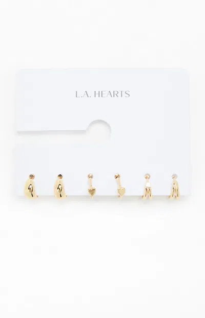 La Hearts 3 Pack Delicate Hoop Earrings In Gold