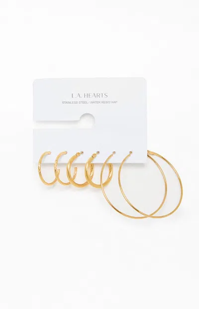 La Hearts 3 Pack Gold Hoop Earrings