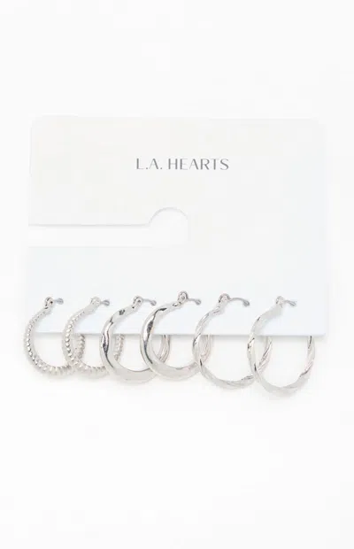 La Hearts 3 Pack Lucy Textured Hoop Earrings In Silver