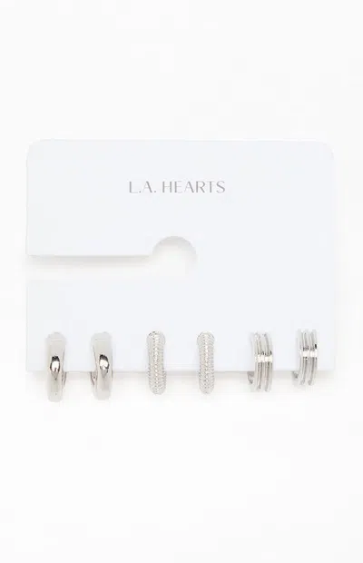 La Hearts 3 Pack Serafina Hoop Earrings In Silver In White