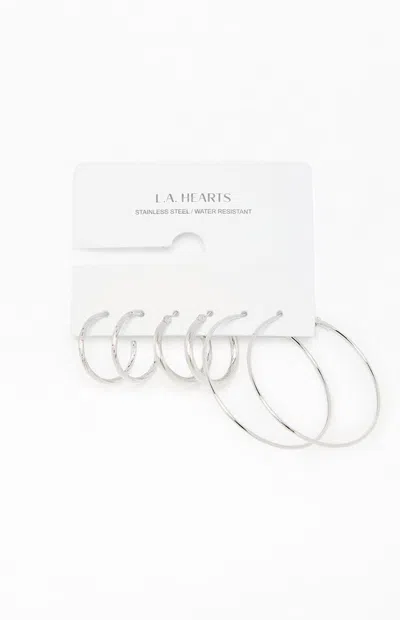 La Hearts 3 Pack Silver Hoop Earrings