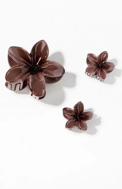 La Hearts 3 Pack Taupe Plumeria Hair Claw Clips In Brown