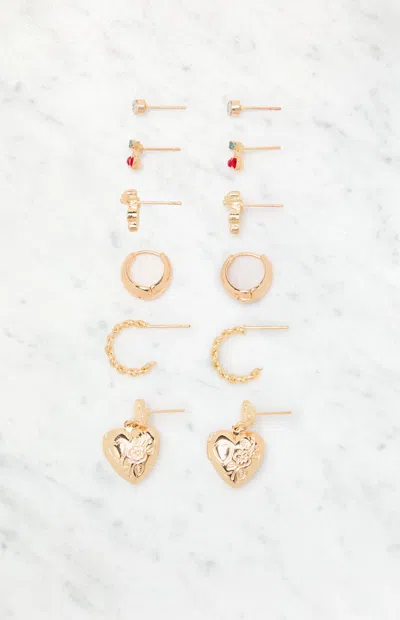 La Hearts 6 Pack Novelty Earrings In Gold