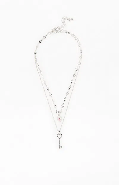 La Hearts Alice Key Layered Necklace In Silver In Metallic