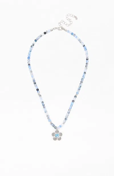La Hearts Blue Beaded Flower Necklace In Blue/silver