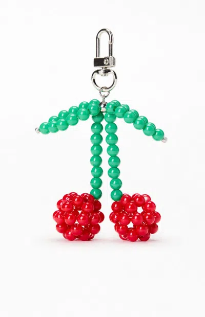 La Hearts Cherry Beaded Bag Charm In Red In Multi