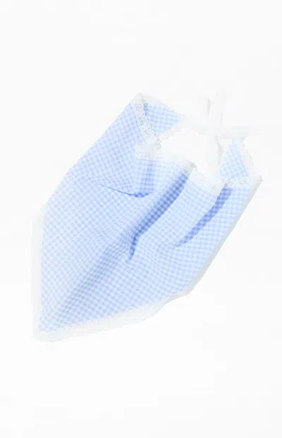 La Hearts Dolly Gingham Lace Headscarf In Blue