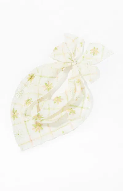 La Hearts Flower Embroidered Headscarf In Green