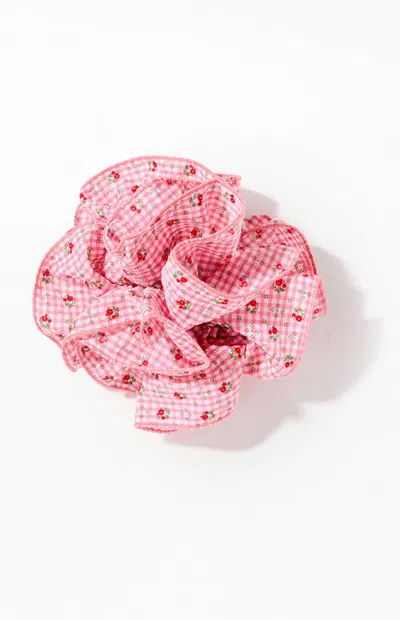 La Hearts Gingham Floral Ruffle Hair Clip In Red In Pink