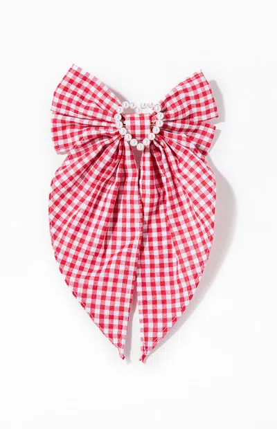 La Hearts Gingham Pearl Heart Hair Clip In Red In Multi