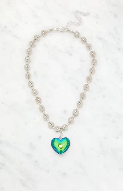La Hearts Heart Ball Bead Chain Necklace In Silver In Multi