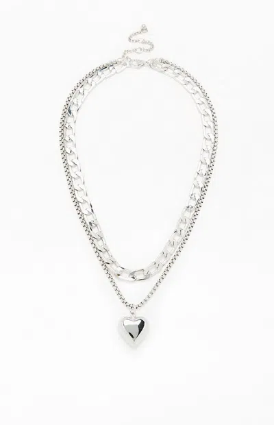 La Hearts Heart Chain Layered Necklace In Silver In Metallic