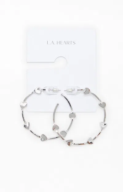 La Hearts Heart Jumbo Hoop Earrings In Silver In Metallic