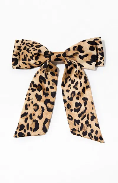 La Hearts Leopard Double Bow Barrette In Brown