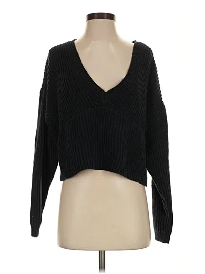 Pre-owned La Hearts Long Sleeve Top Black Plunge Neckline Tops