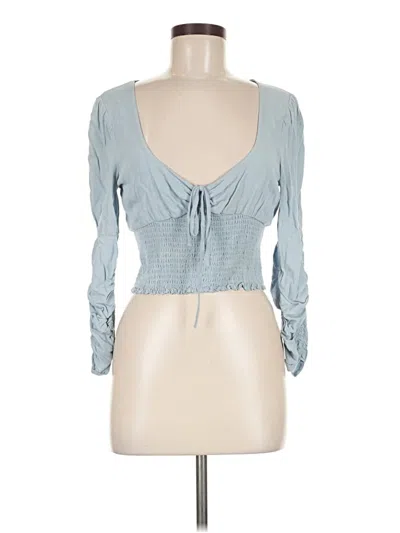 Pre-owned La Hearts Long Sleeve Top Blue Plunge Neckline Tops