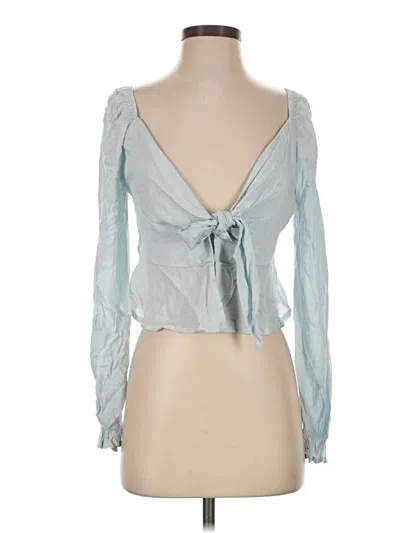 Pre-owned La Hearts Long Sleeve Top Blue Plunge Neckline Tops