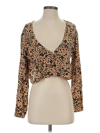 Pre-owned La Hearts Long Sleeve Top Brown Plunge Neckline Tops