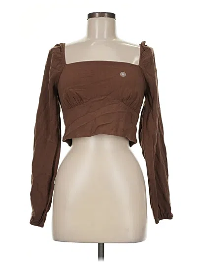 La Hearts Long Sleeve Top Brown Square Neckline Tops