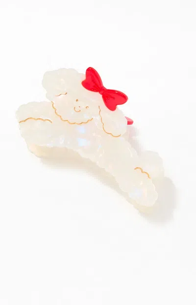 La Hearts Poodle Hair Claw Clip In White
