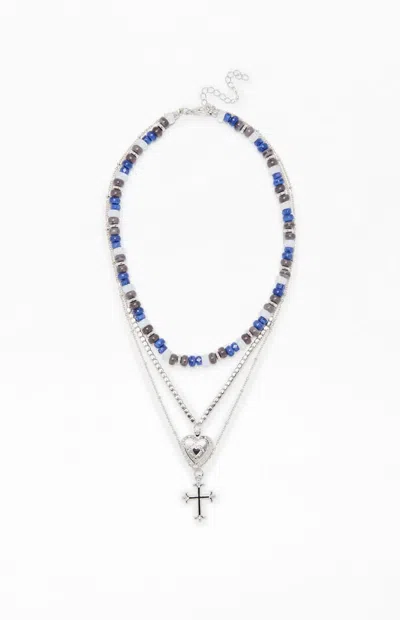 La Hearts Remi Beaded Layered Necklace In Blue/silver In Metallic