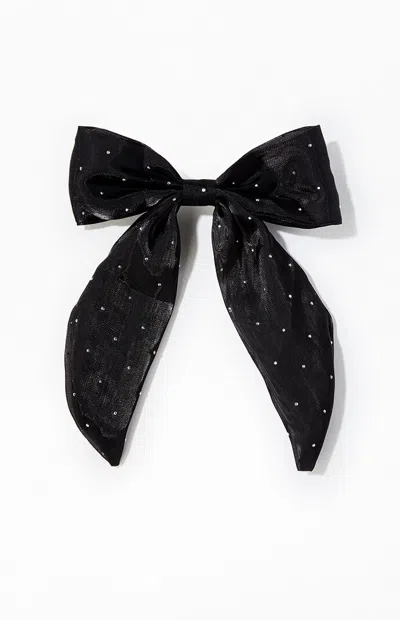 La Hearts Rhinestone Bow Barrette In Black