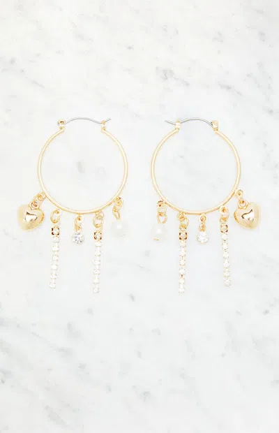 La Hearts Rhinestone Heart Hoop Earrings In Gold