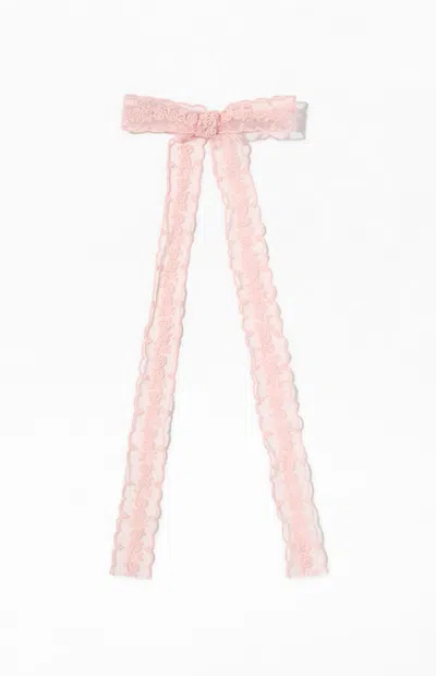 La Hearts Rosette Scalloped Bow Bar Hair Clip In Pink