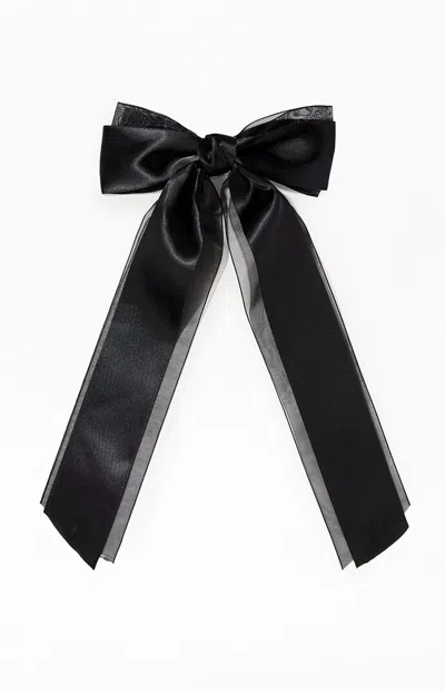 La Hearts Satin Organza Bow Barrette In Black