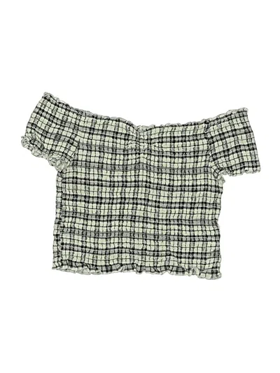 Pre-owned La Hearts Short Sleeve Top Green Tweed Pattern Strapless Neckline Tops