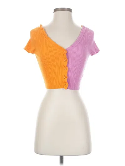 Pre-owned La Hearts Short Sleeve Top Orange Color Block Pattern Sweetheart Neckline Tops